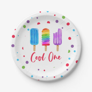 Rainbow Pop Cool One 1st Birthday Paper Plates