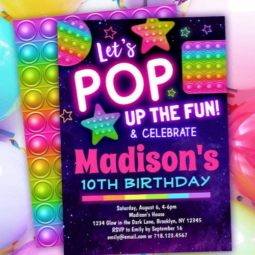 Rainbow Pop Fidget Birthday Invitation for Girls