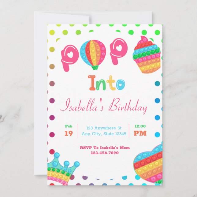 Rainbow Pop It Fidget Bubble Birthday Party Invitation (Front)