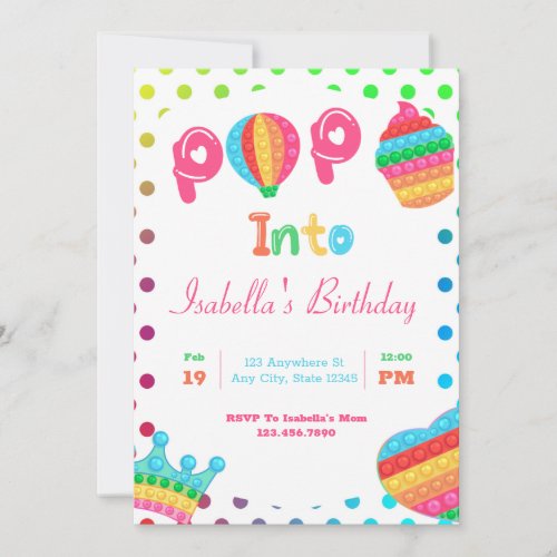 Rainbow Pop It Fidget Bubble Birthday Party Invitation