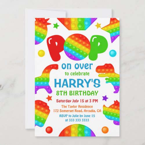 Rainbow Pop It Fidget Toy Birthday Party Boys Invitation