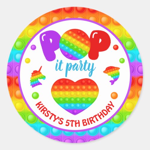 Rainbow Pop It Fidget Toy Birthday Party Classic Round Sticker