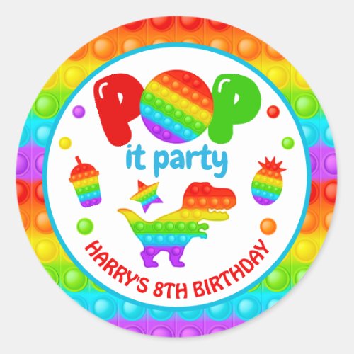 Rainbow Pop It Fidget Toy Birthday Party Classic Round Sticker