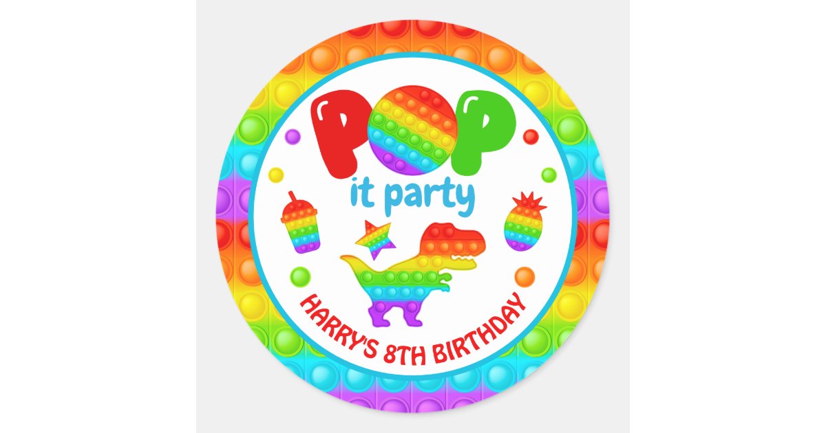 Rainbow Pop It Fidget Toy Birthday Party Classic Round Sticker