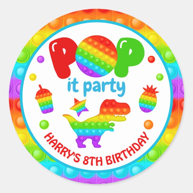 Rainbow Pop It Fidget Toy Birthday Party Classic Round Sticker (Front)