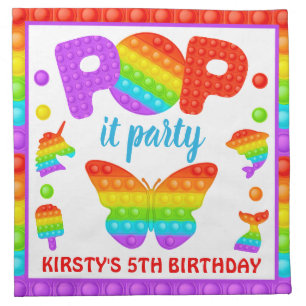 Rainbow Pop It Fidget Toy Birthday Party Cloth Napkin