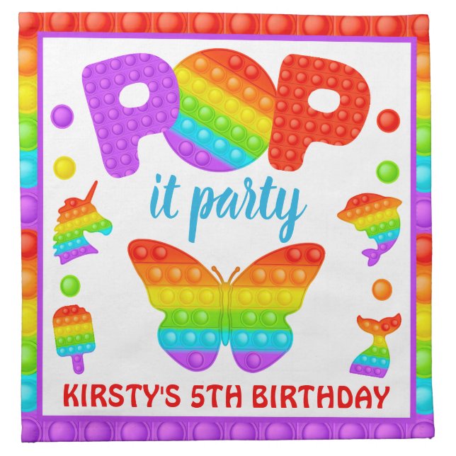 Rainbow Pop It Fidget Toy Birthday Party Cloth Napkin (Front)