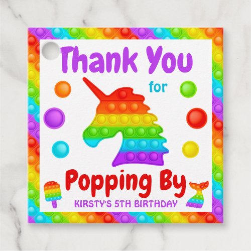 Rainbow Pop It Fidget Toy Birthday Party Favor Tag