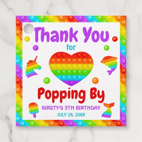 Rainbow Pop It Fidget Toy Birthday Party Favor Tags