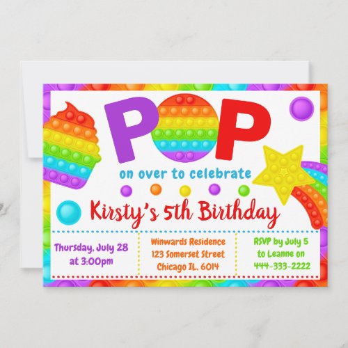 Rainbow Pop It Fidget Toy Birthday Party Invitation