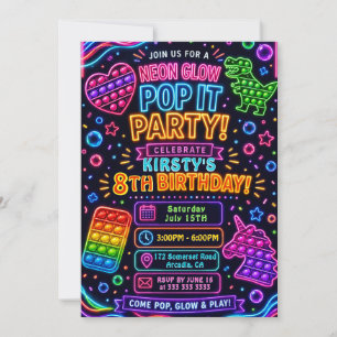 Rainbow Pop It Fidget Toy Birthday Party Invitation