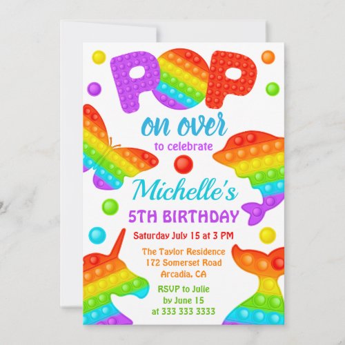 Rainbow Pop It Fidget Toy Birthday Party Invitation