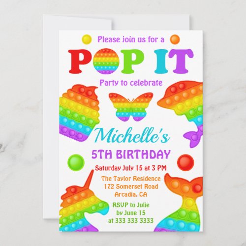 Rainbow Pop It Fidget Toy Birthday Party Invitation