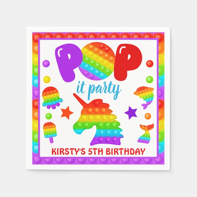 Rainbow Pop It Fidget Toy Birthday Party Napkins (Front)