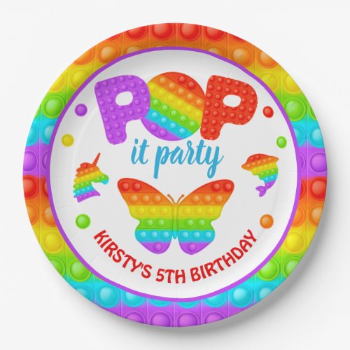 Rainbow Pop It Fidget Toy Birthday Party Paper Plates