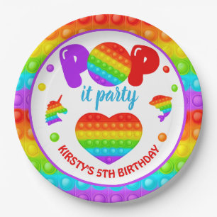 Rainbow Pop It Fidget Toy Birthday Party Paper Plates