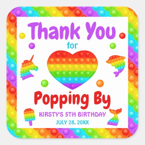 Rainbow Pop It Fidget Toy Birthday Party Square Sticker