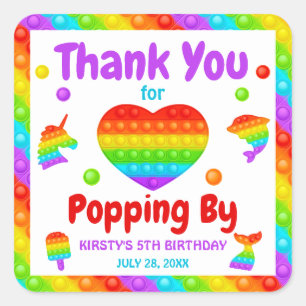 Rainbow Pop It Fidget Toy Birthday Party Square Sticker