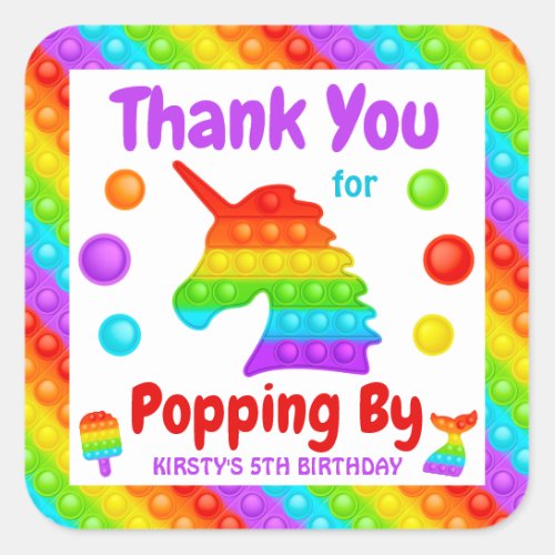 Rainbow Pop It Fidget Toy Birthday Party Square Sticker