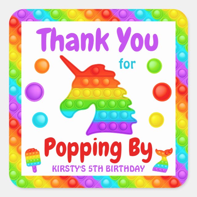 Rainbow Pop It Fidget Toy Birthday Party Square Sticker (Front)