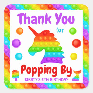 Rainbow Pop It Fidget Toy Birthday Party Square Sticker