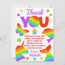 Rainbow Pop It Fidget Toy Birthday Party Thank You Card