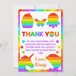 Rainbow Pop It Fidget Toy Birthday Party Thank You Card