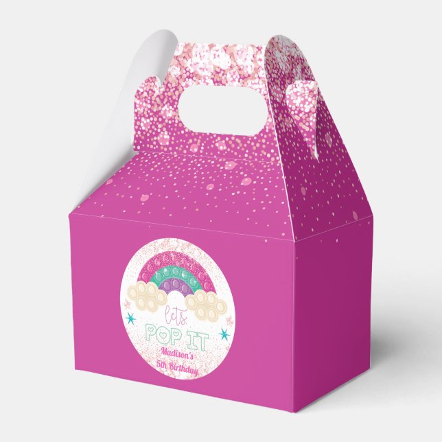 Rainbow Pop It Girl Birthday Pink Favor Boxes (Front Side)