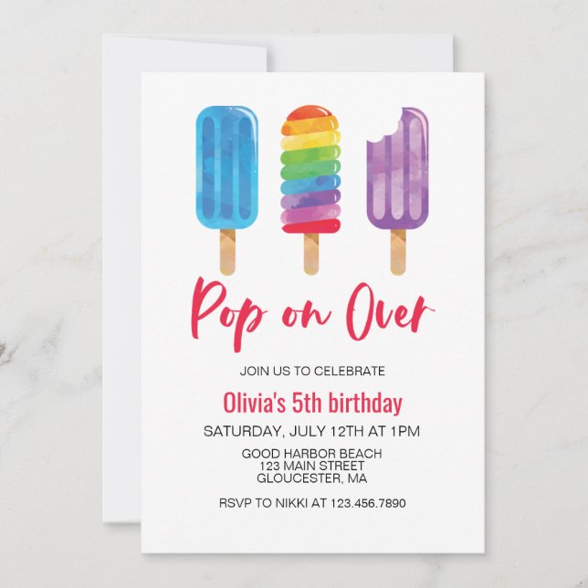 Rainbow Pop on Over Birthday Invitation (Front)