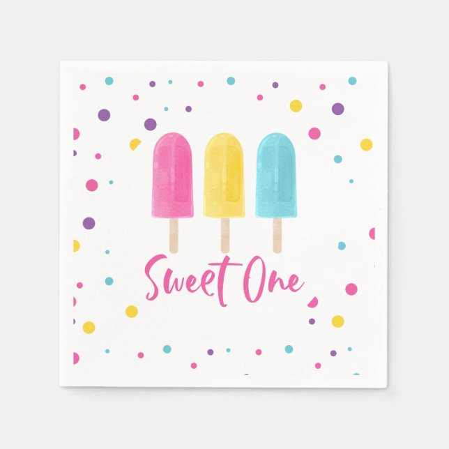 Rainbow Pop Sweet One 1st Birthday Napkins (Front)