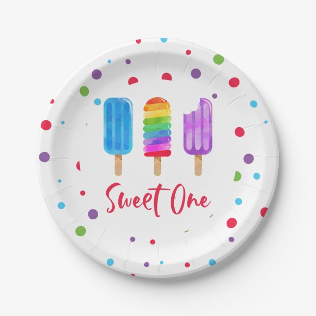 Rainbow Pop Sweet One 1st Birthday Paper Plates (Front)