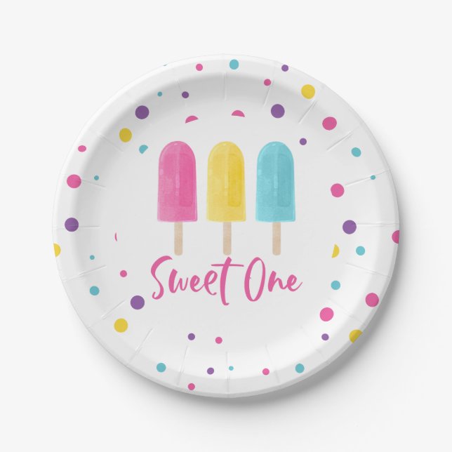 Rainbow Pop Sweet One 1st Birthday Paper Plates (Front)