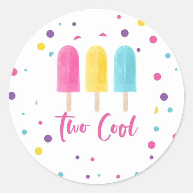 Rainbow Pop Two Cool 2nd Birthday Classic Round Sticker (Front)