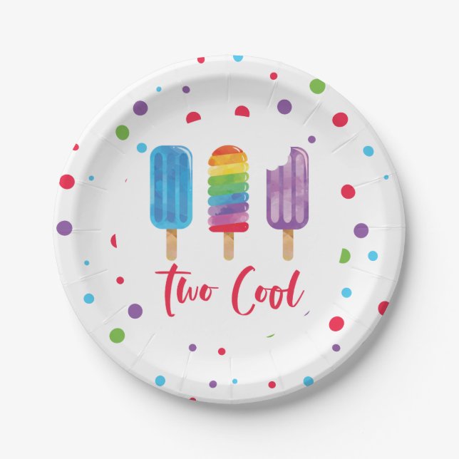 Rainbow Pop Two Cool 2nd Birthday Paper Plates (Front)