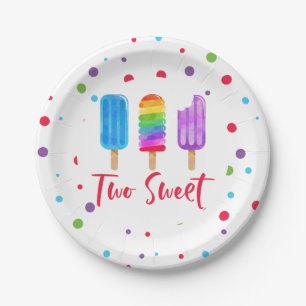 Rainbow Pop Two Sweet 2nd Birthday Paper Plates