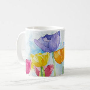 Rainbow Poppies Colorful Original Watercolor Coffee Mug