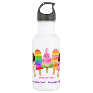 Rainbow Popsicle Colorful Kids Personalized Stainless Steel Water Bottle