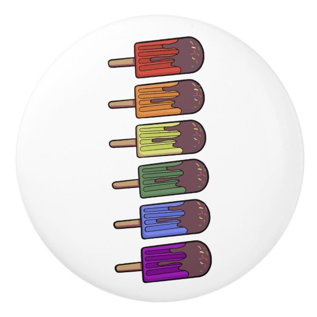 Rainbow Popsicle Parade Ceramic Knob (Front)