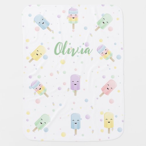 Rainbow Popsicle Party Personalized Baby Blanket