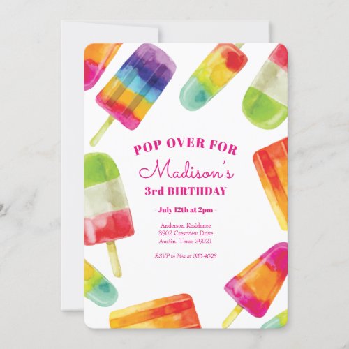 Rainbow Popsicle Summer Birthday Invitation