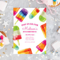 Rainbow Popsicle Summer Birthday Invitation