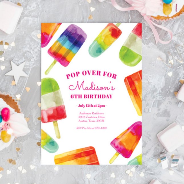 Rainbow Popsicle Summer Birthday Invitation (Creator Uploaded)