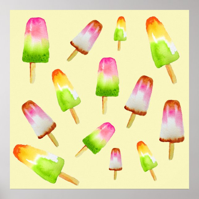Rainbow popsicles cute food art poster (Front)