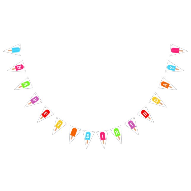 Rainbow Popsicles Kids Happy Birthday Bunting Flags (All)