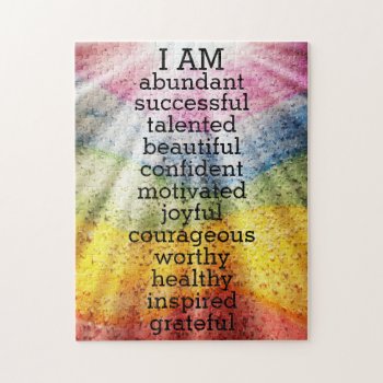 Rainbow Positive Affirmations  Business Card Magne Jigsaw Puzzle by EatGreenFood at Zazzle