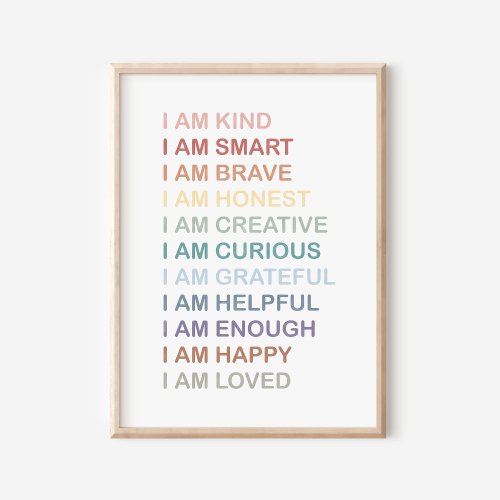 Rainbow Positive Affirmations For Kids Nursery Poster