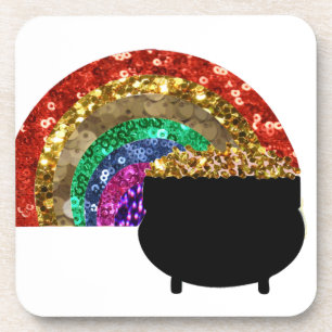 rainbow pot o' gold beverage coaster