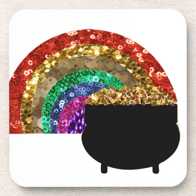 rainbow pot o' gold beverage coaster (Front)