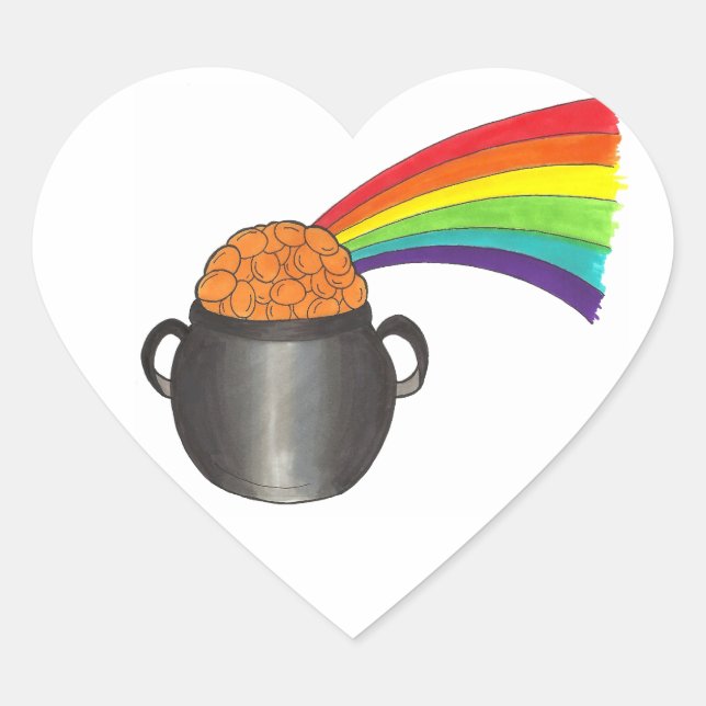 Rainbow Pot of Gold Good Luck St. Paddy's Day Heart Sticker (Front)