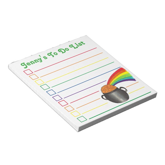 Rainbow Pot of Gold Personalized To Do List Notepad (Angled)